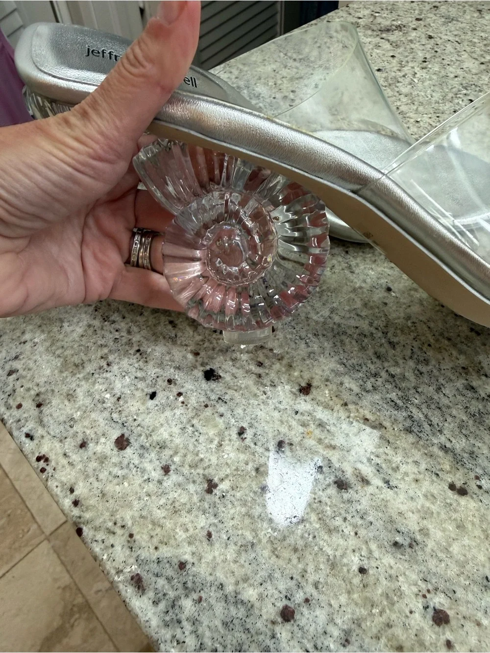 Jeffrey Campbell Silver/Clear Conch Heel Slide Sandals - Women